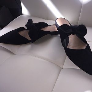 Black suede bow slides